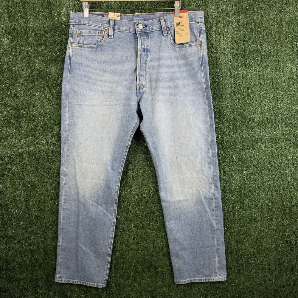 NWT Levi's 501 Original Men Jeans Blue Straight Leg Button Fly 36x30(28) Stretch
